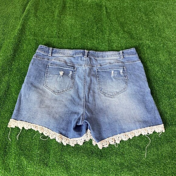 Faded Glory Lace Trim High Rise Distressed Denim Jeans Shorts Plus Size 24W - Picture 10 of 14